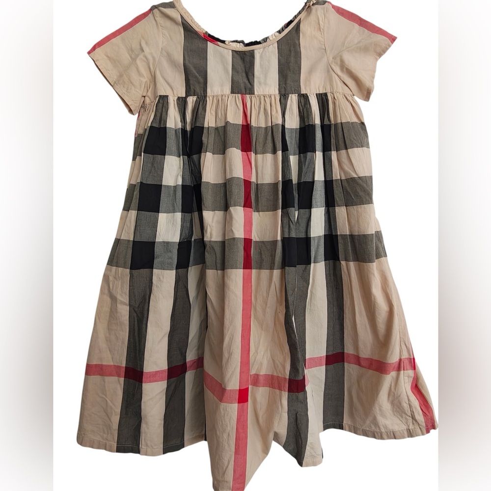 Burberry Kids Plaid Dress in Black, Cream, and Pink